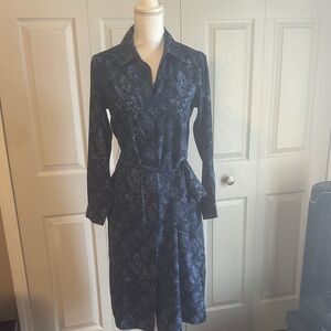 DG2 by Diane Gilman Navy Printed Long-Sleeve Shirt Dress